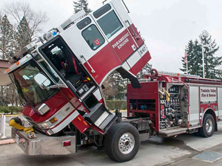 Cab Engine Lifted on a Fire Truck